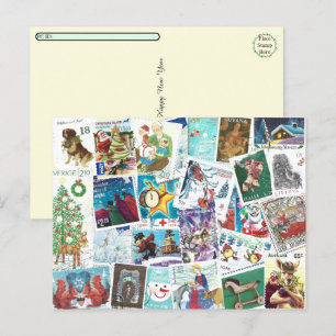Postal Festiva Postcrossing -Sellos Navideños Internacionales