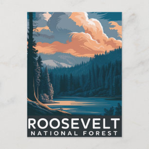 Postal Festiva Poster de acuarela forestal nacional de Roosevelt