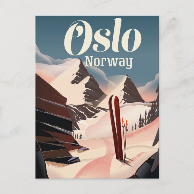 Postal Festiva Poster de esquí de Oslo Noruega (Anverso)