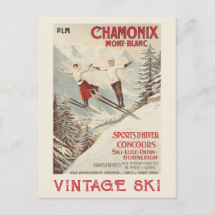 Postal Festiva Poster de esquí francés Chamonix Mont Blanc Vintag