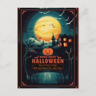 Postal Festiva Póster de Noche de Películas de Halloween