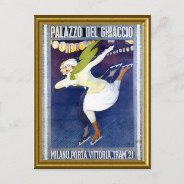 Postal Festiva Poster de patinaje de Italia en los años 20 (Anverso)