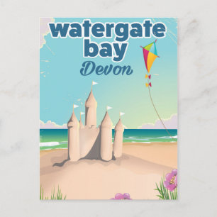 Postal Festiva poster de vacaciones de watergate bay devon sandca