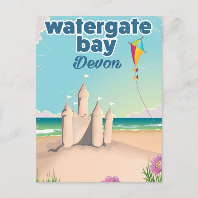 Postal Festiva poster de vacaciones de watergate bay devon sandca (Anverso)