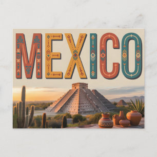 Postal Festiva Póster de viaje de estilo vintage de México con pi