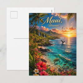 Postal Festiva Póster de viaje de la costa tropical de Maui Hawai