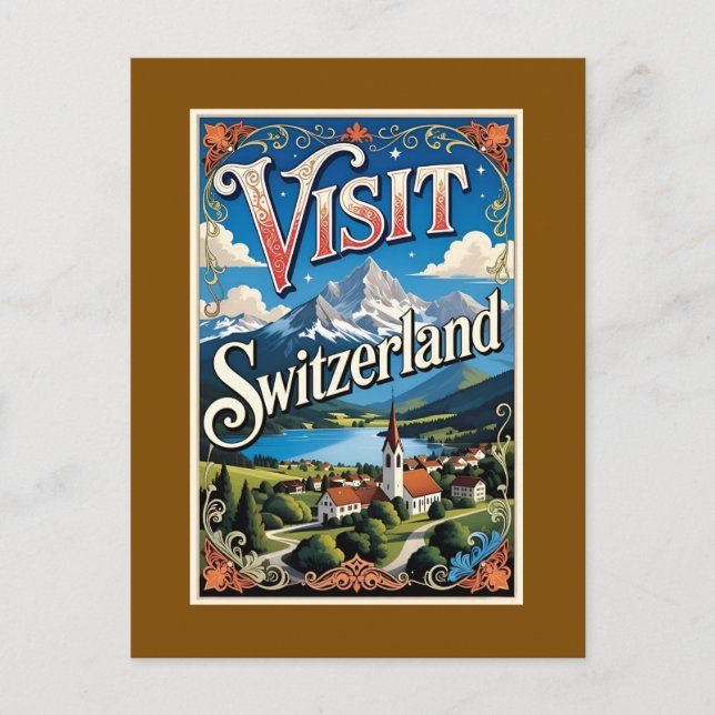 Postal Festiva Póster de viaje de Suiza, (Anverso)