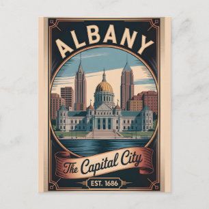 Postal Festiva Póster de viaje retro de Albany, Nueva York antigu
