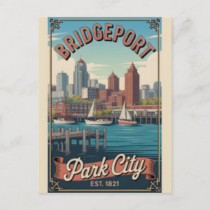 Postal Festiva Póster de viaje retro de Bridgeport Connecticut Vi