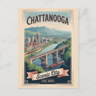 Postal Festiva Póster de viaje retro de Chattanooga Tennessee vin