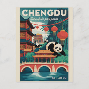 Postal Festiva Póster de viaje retro de Chengdu China Arte vintag