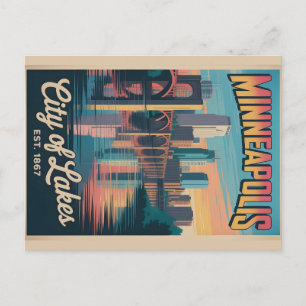 Postal Festiva Póster de viaje retro de Minneapolis Minnesota Vin
