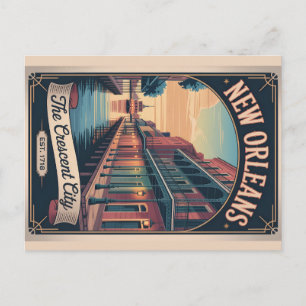 Postal Festiva Póster de viaje retro de Nueva Orleans Luisiana Vi