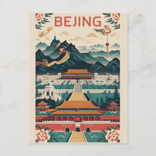 Postal Festiva Póster de viaje retro de Pekín China Arte vintage