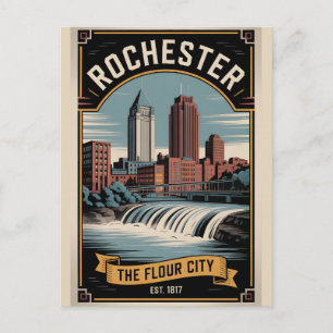 Postal Festiva Póster de viaje retro de Rochester Nueva York Vint