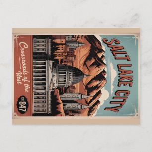Postal Festiva Póster de viaje retro de Salt Lake City Utah Vinta