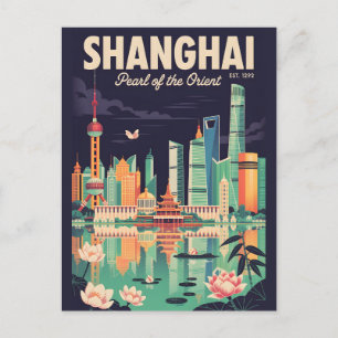 Postal Festiva Póster de viaje retro de Shanghai China Arte vinta