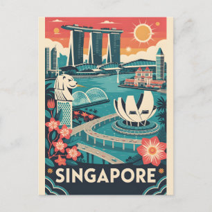 Postal Festiva Póster de viaje retro de Singapur Arte vintage