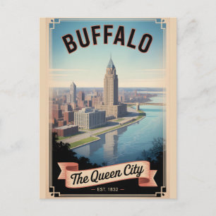 Postal Festiva Póster de viaje retro Vintage Búfalo Nueva York