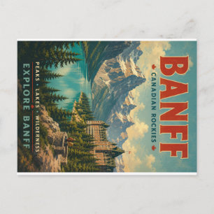 Postal Festiva Póster de viaje Vintage Banff Canadian Rockies con