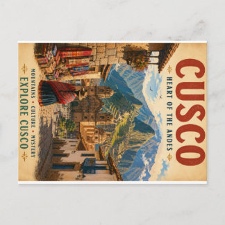 Postal Festiva Póster de viaje Vintage Cusco Perú con Monte Andin