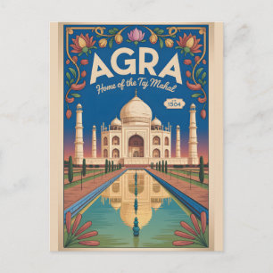 Postal Festiva Póster de viaje vintage de Agra India