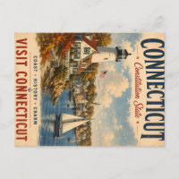 Póster de viaje vintage de Connecticut con Lig cos