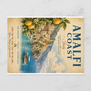 Postal Festiva Póster de viaje vintage de la Costa Amalfitana Ita