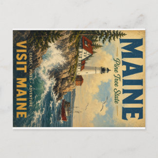 Postal Festiva Póster de viaje vintage de la costa de Maine con f