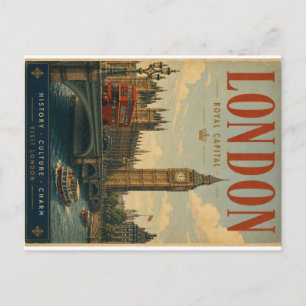 Postal Festiva Póster de viaje vintage de Londres con arquitectur