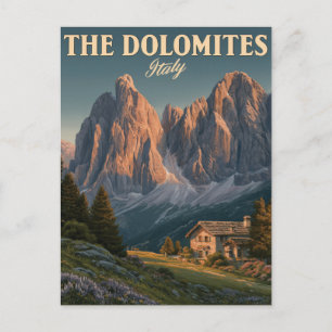 Postal Festiva Póster de viaje vintage de los Dolomitas en Italia