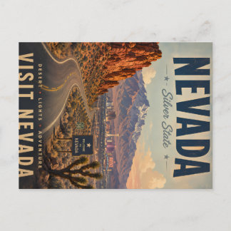 Postal Festiva Póster de viaje vintage de Nevada con carretera de