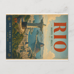 Postal Festiva Póster de viaje vintage de Río de Janeiro con S ic