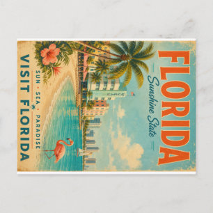 Postal Festiva Póster de viaje vintage del estado de Sunshine Flo