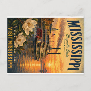 Postal Festiva Póster de viaje vintage del río Mississippi con Ma