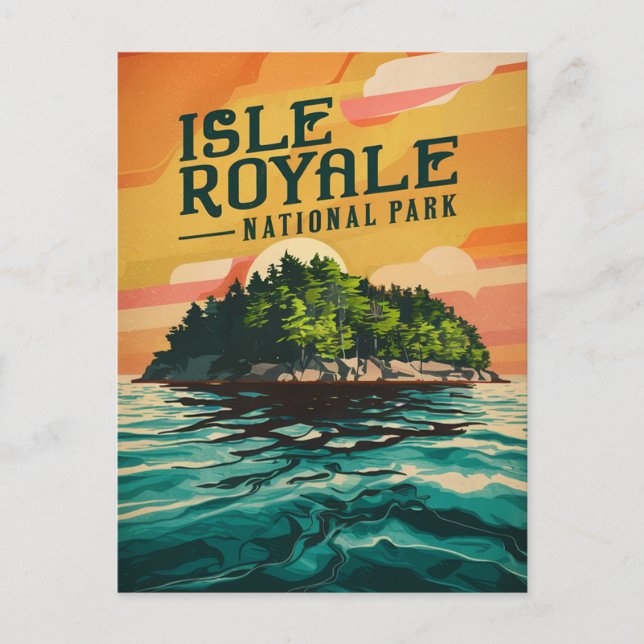 Postal Festiva Poster del Parque Nacional Retro Isle Royale (Anverso)