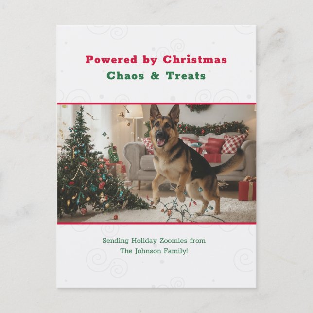 Postal Festiva Powered by Christmas Chaos Funny Dog Pet Photo (Anverso)