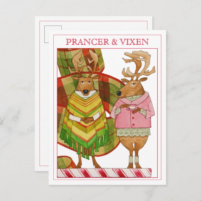 Postal Festiva PRANCER VIXEN Postcard (Anverso / Reverso)