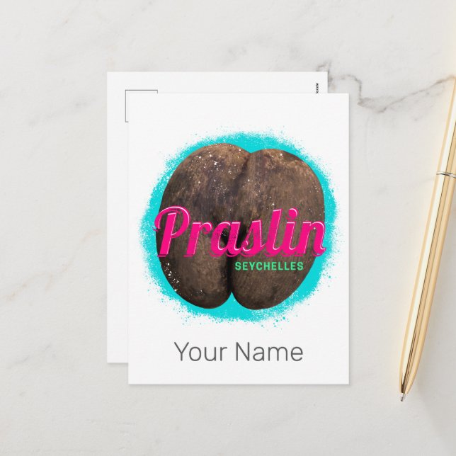 Postal Festiva Praslin Seychelles, recuerdo de la época del Océan (Anverso/Reverso In Situ)