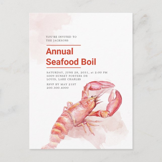 Postal Festiva Presupuesto 4 De Julio Anual Boil Lobster De Pesca (Anverso)