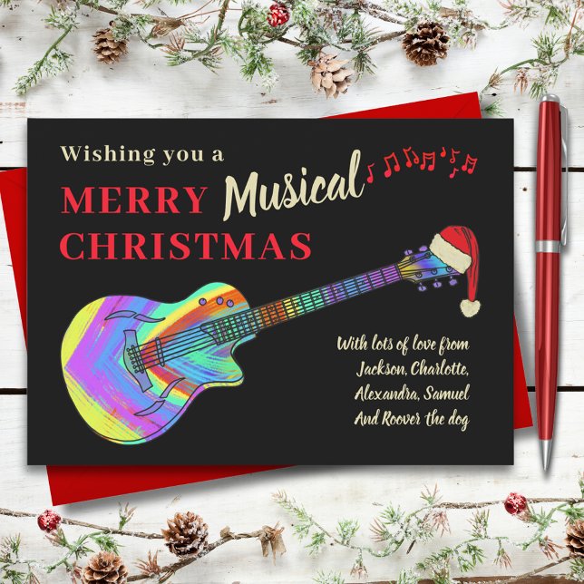 Postal Festiva Presupuesto de guitarra para Navidades rockeros (Rock and roll Christmas colorful guitar budget holiday postcard for guitarist musician music teacher)