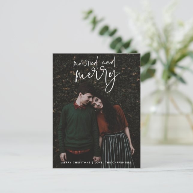 Postal Festiva Presupuesto de Navidades de fotografía casados con (Anverso de pie)