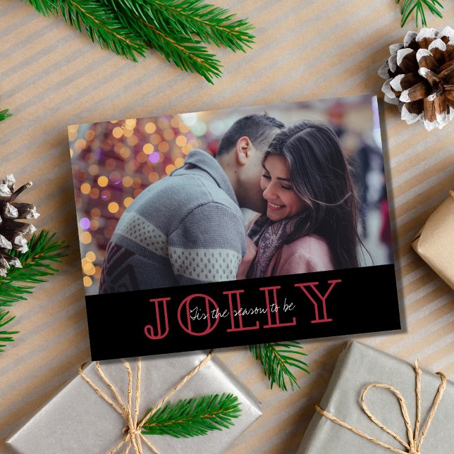 Postal Festiva Presupuesto de Navidades fotográficos de la pareja (Jolly Couple Photo Christmas Budget Holiday Postcard)