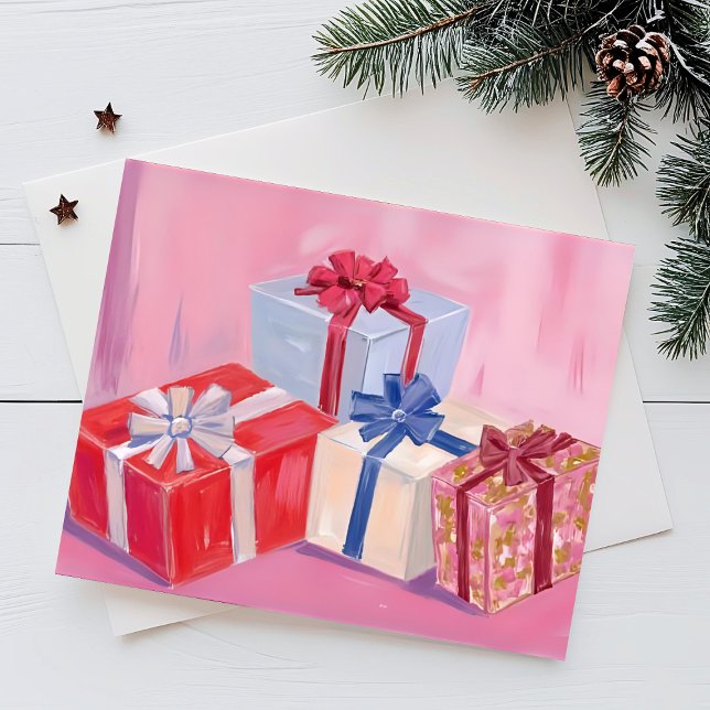 Postal Festiva Pretty Pink Presents | Christmas Gifts Watercolor (Subido por el creador)