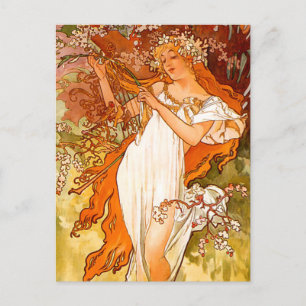 Postal Festiva Primavera de Alphonse Mucha