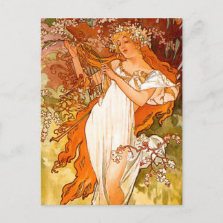 Postal Festiva Primavera de Alphonse Mucha
