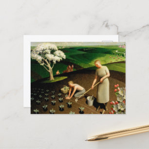 Postal Festiva Primavera en el país por Grant Wood