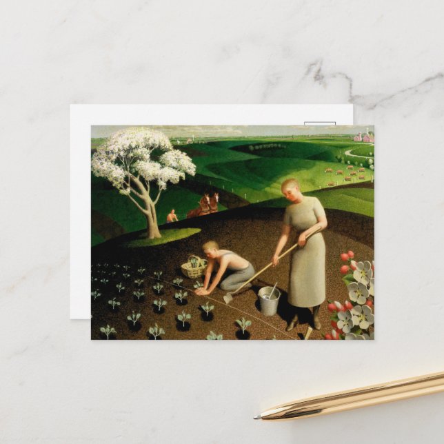 Postal Festiva Primavera en el país por Grant Wood (Anverso/Reverso In Situ)
