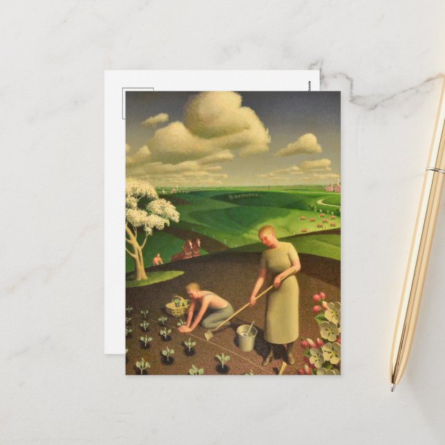 Postal Festiva Primavera en el país por Grant Wood (Anverso/Reverso In Situ)
