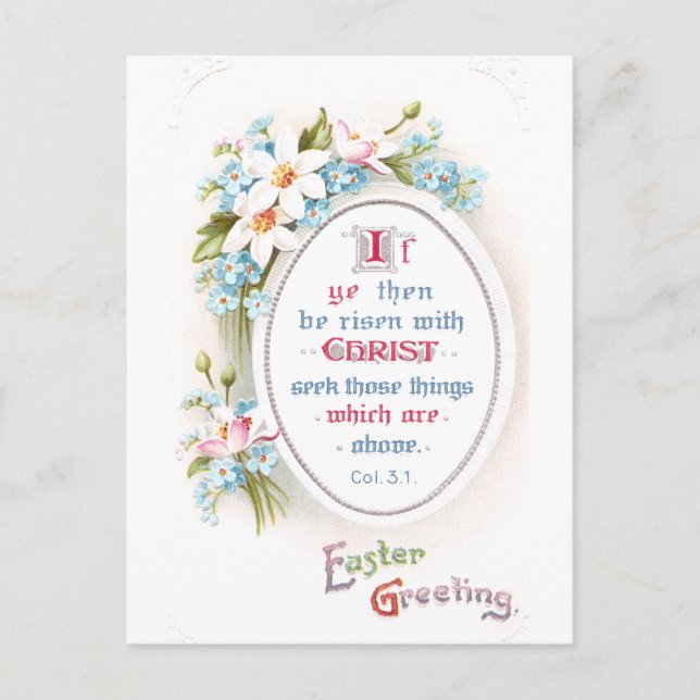 Postal Festiva Primavera Flores Religiosa Vieja Pascua (Anverso)